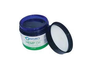 Nature's Salves Fully Ozonated 100% Organic Cold Pressed Unrefined HEMP SEED OIL open w/lid- 2 Oz