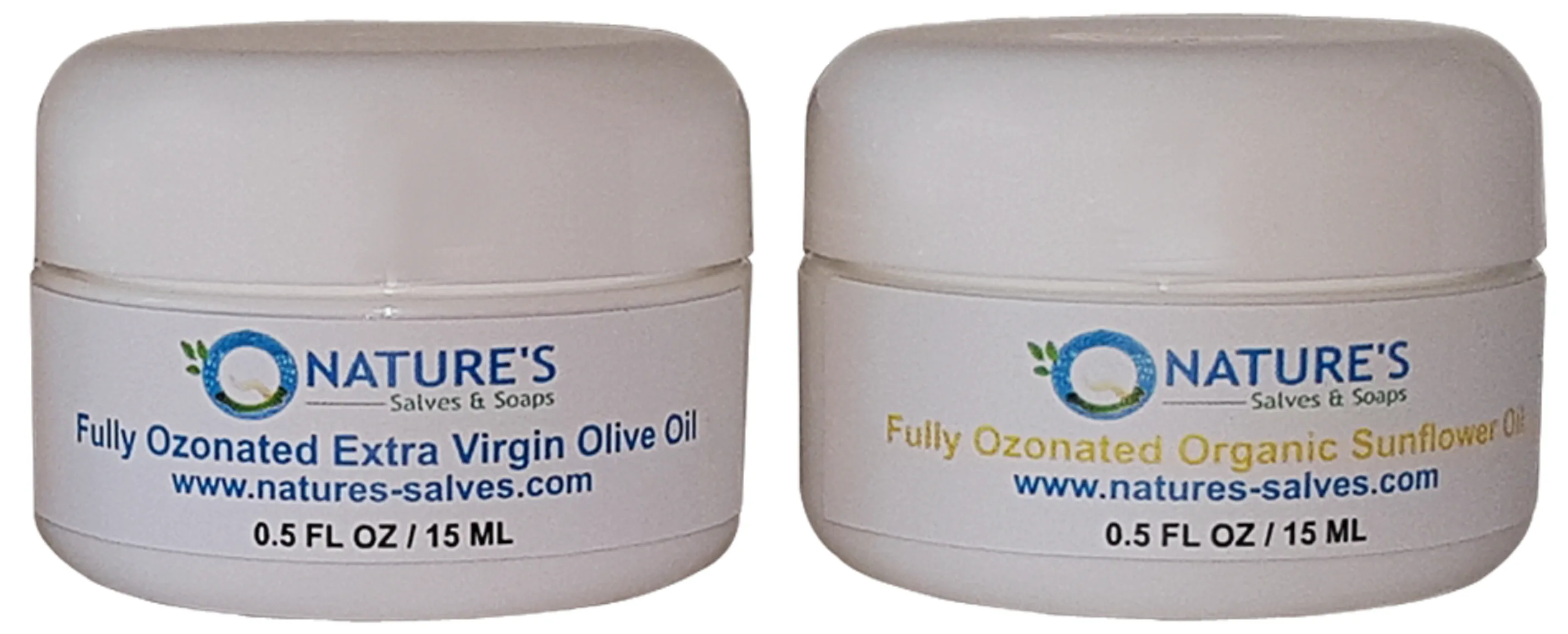 1/2 Oz. Organic Ozonated Olive Oil and 1/2 Oz. Ozonated Sunflower Oil