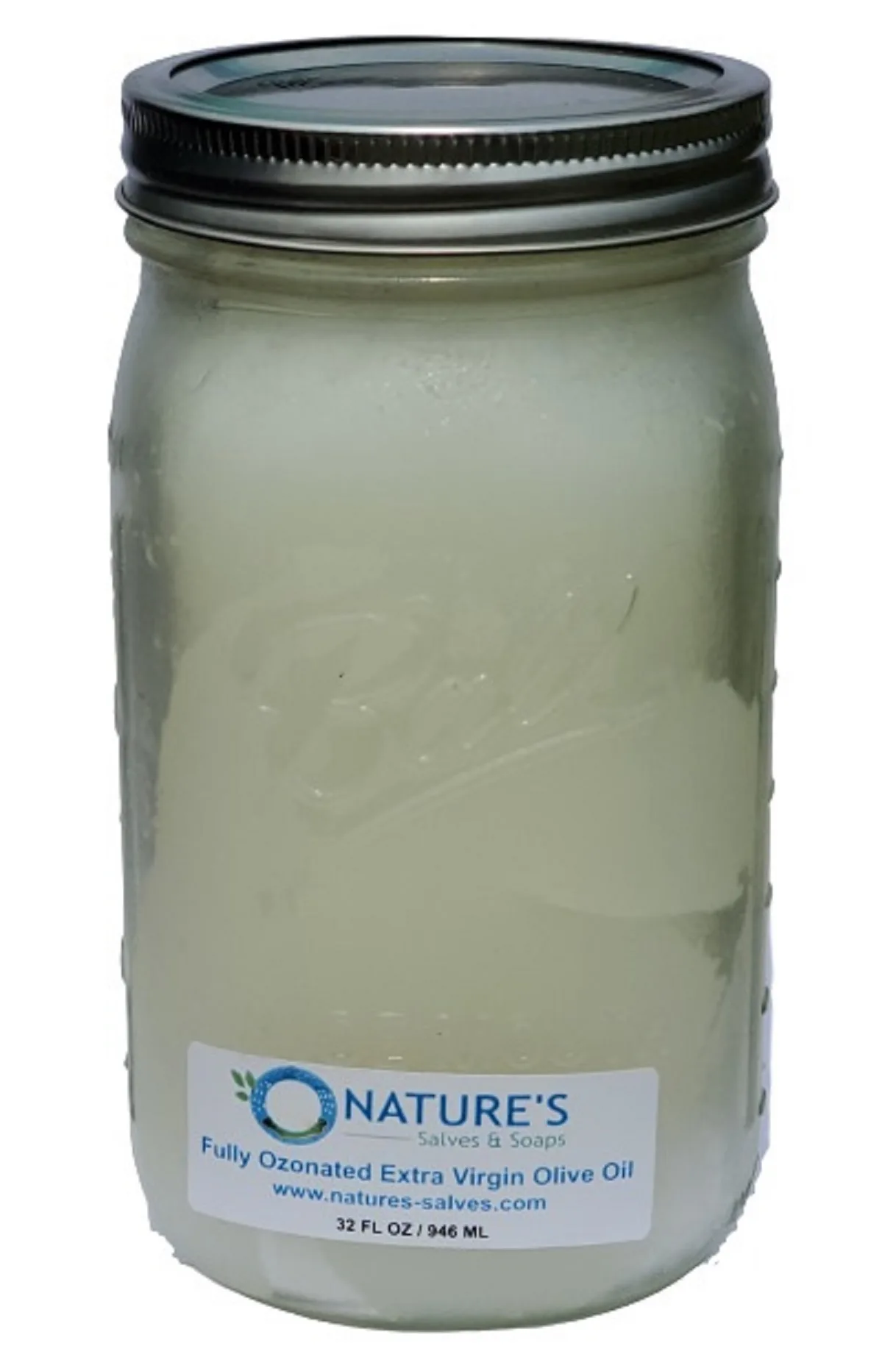 32 oz. ozonated organic olive oil clear jar
