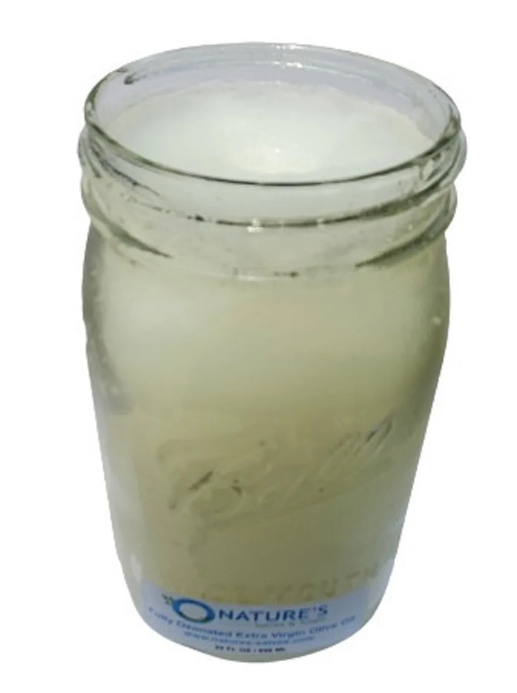 32 oz. ozonated organic olive oil clear jar open jar