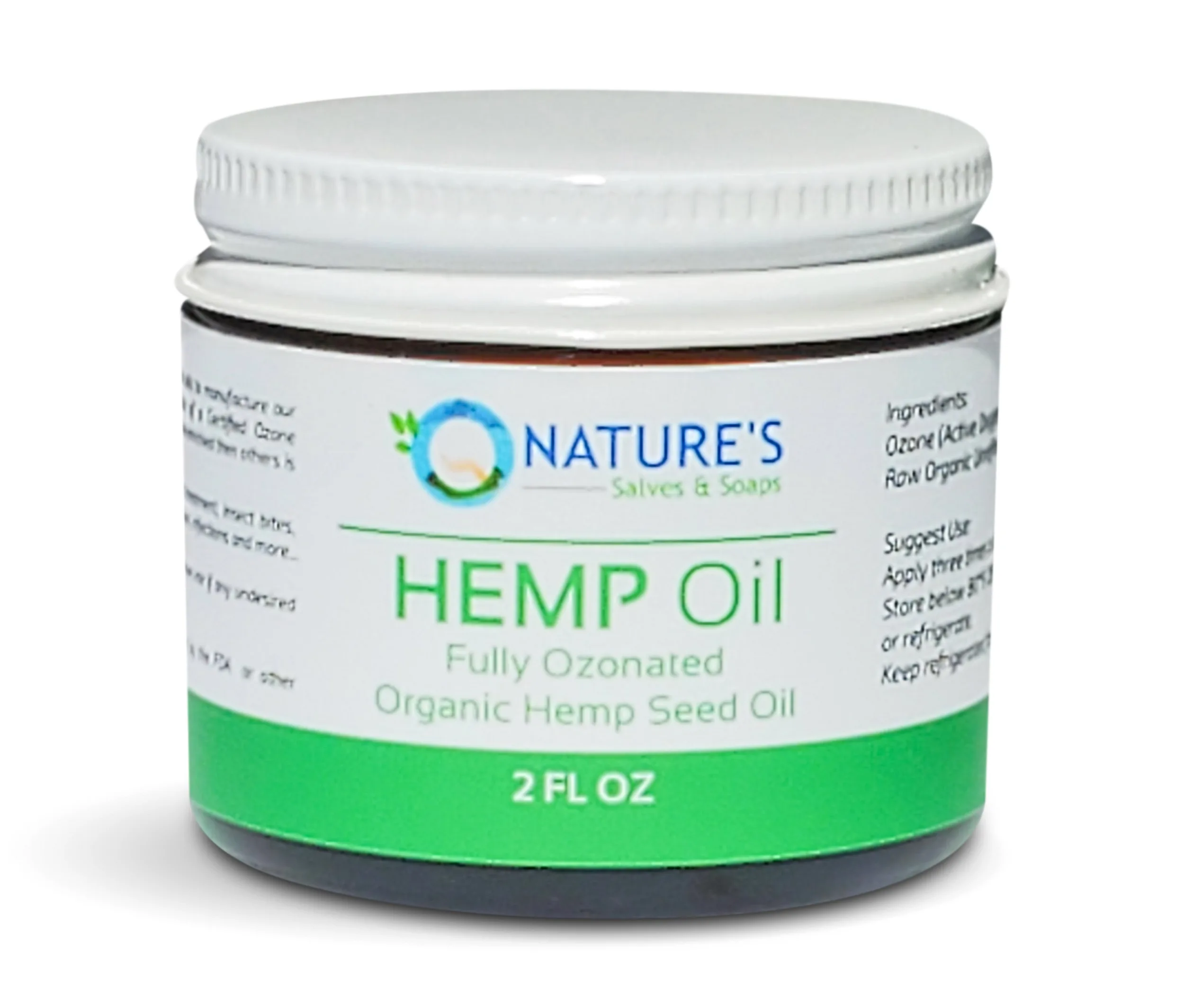 Nature's Salves Fully Ozonated 100% Organic Cold Pressed Unrefined HEMP SEED OIL - 2 Oz
