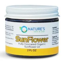 Nature's Salves & Soaps Fully Fully Ozonated 100% Organic Cold Sunflower Oil - 2 Oz. Glass Jar with White Metal Lid Closure