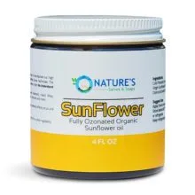 Nature's Salves & Soaps Fully Fully Ozonated 100% Organic Cold Sunflower Oil - 4 Oz. Glass Jar with White Metal Lid Closure